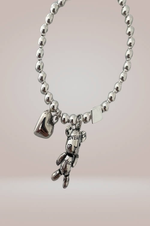 925 Sterling Silver Teddy Bear Heart Charm Bracelet - TGC Boutique - Earrings