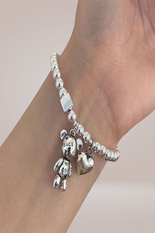 925 Sterling Silver Teddy Bear Heart Charm Bracelet - TGC Boutique - Earrings