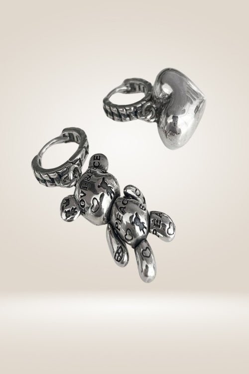 925 Sterling Silver Teddy Bear Heart Charm Earrings - TGC Boutique - Earrings