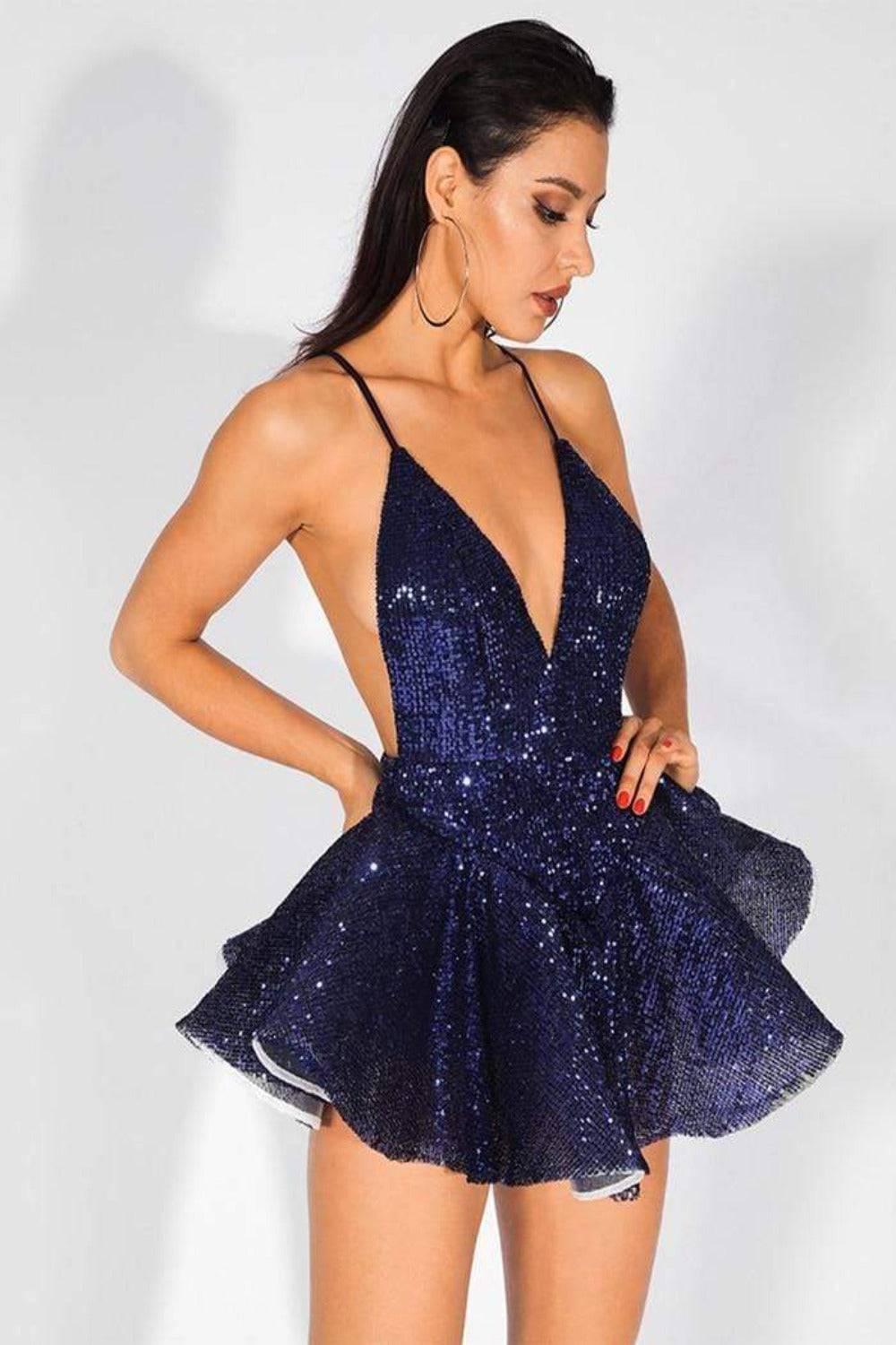 A Night In The Ballet Sequins Blue Ruffle Mini Dress - TGC Boutique - Bodycon Dress