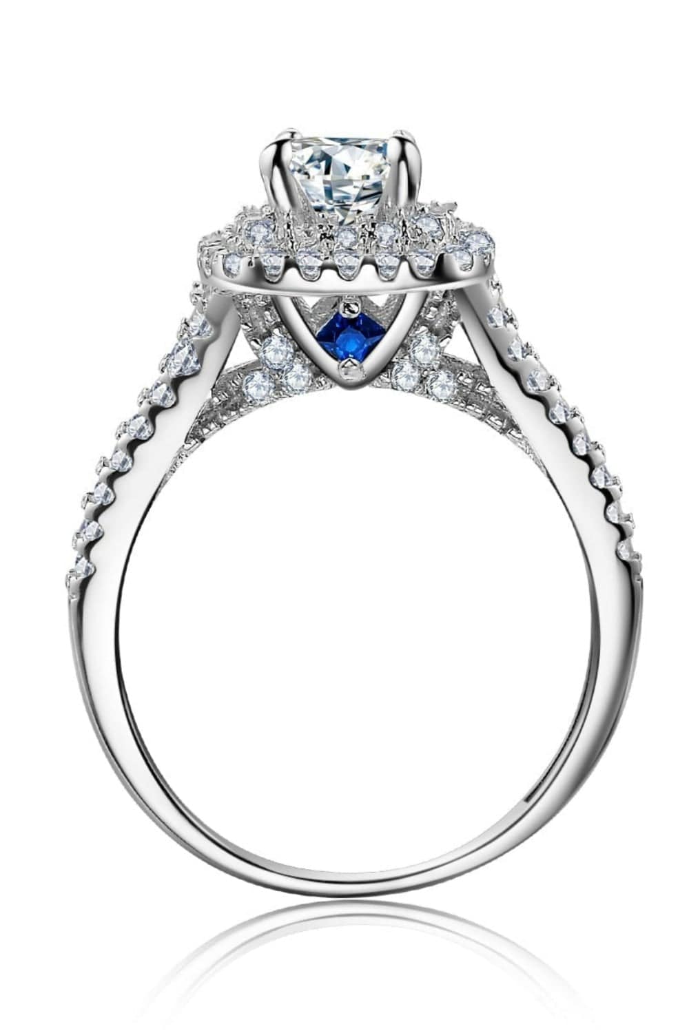 Art Deco Round Cut Blue Sapphire Engagement Ring Set - TGC Boutique - Sterling Silver Ring Set