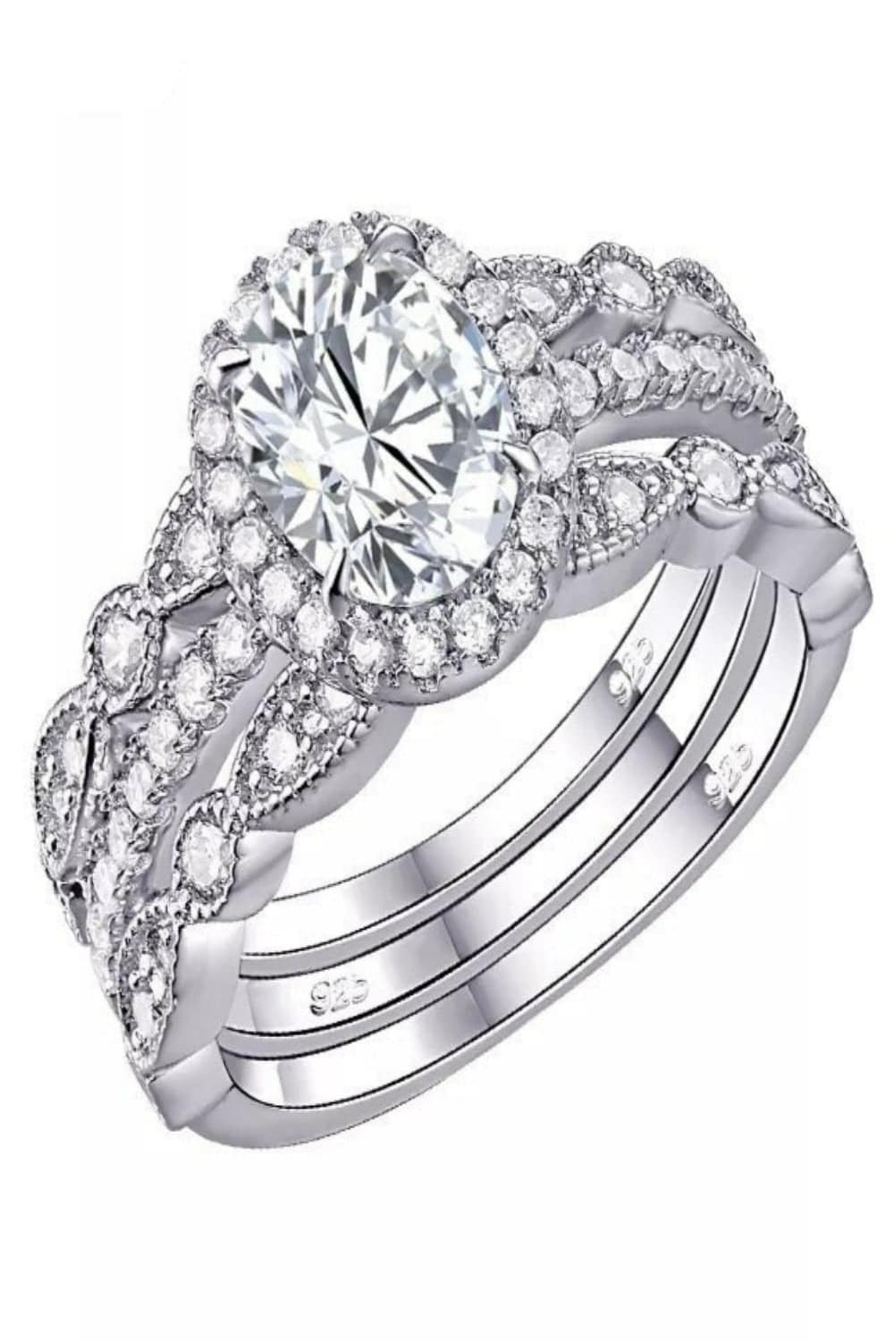 Art Deco Sterling Silver 3 Pc Ring Set - TGC Boutique - Engagement Ring Set