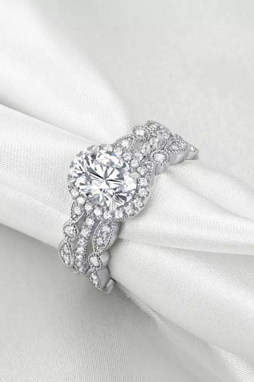 Art Deco Sterling Silver 3 Pc Ring Set - TGC Boutique - Engagement Ring Set