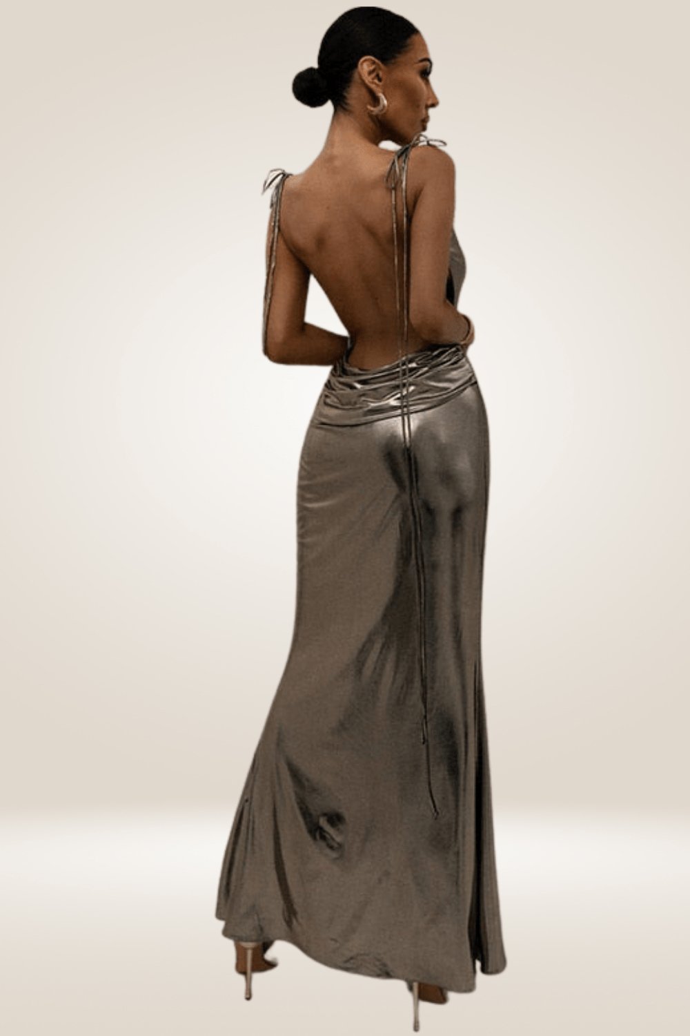 Backless Metallic Gold Pleated Maxi Dress - TGC Boutique - maxi dress