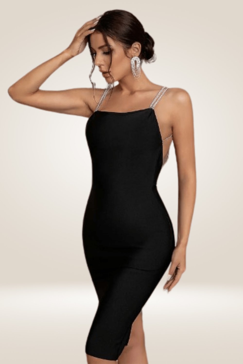 Backless Rhinestone Strap Black Bodycon Dress - TGC Boutique - Bodycon Dress