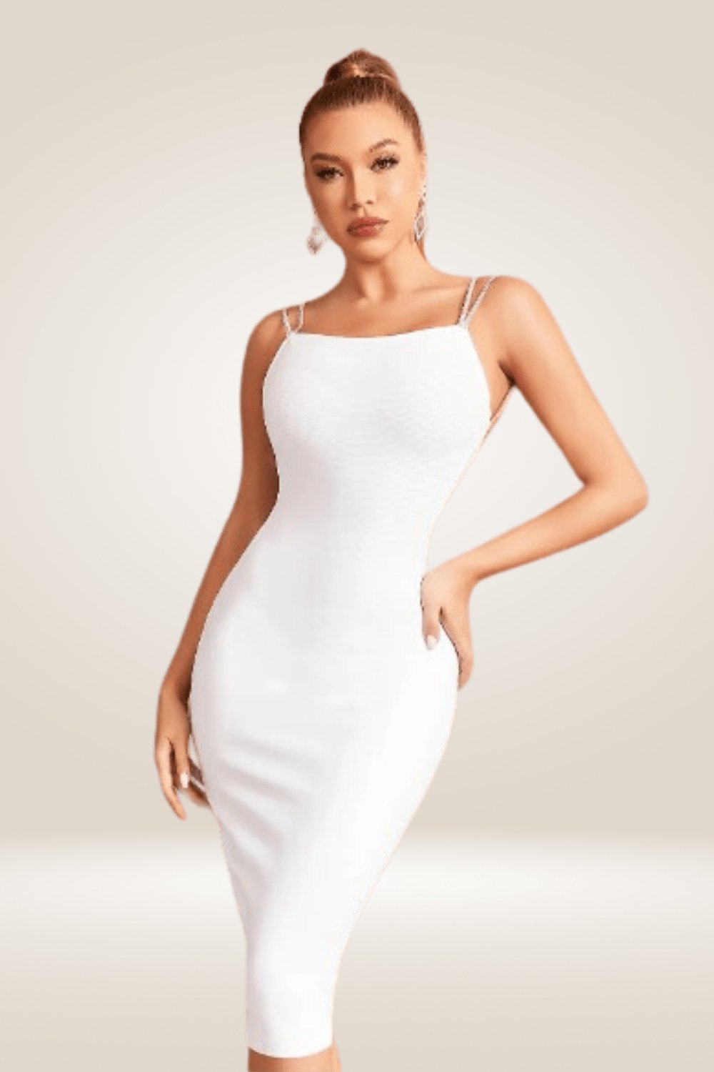 Backless Rhinestone Strap White Bodycon Dress - TGC Boutique - Bodycon Dress