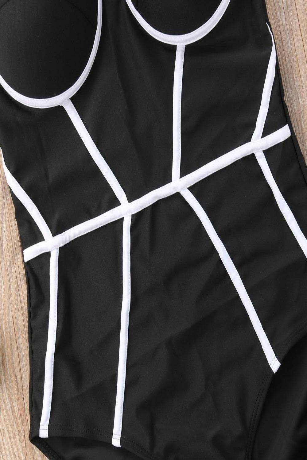 Corset Striped Bandage Plus size Swimsuit - Blue - TGC Boutique