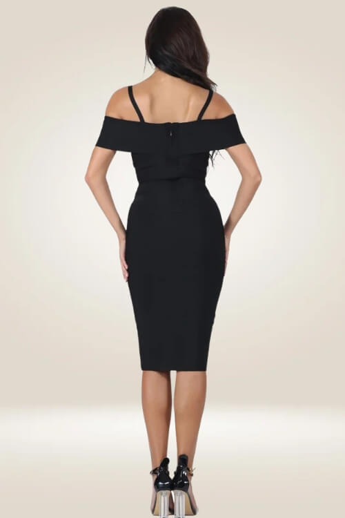 Black Bodycon V Neck Knee Length Mini Dress - TGC Boutique - Bodycon Dress