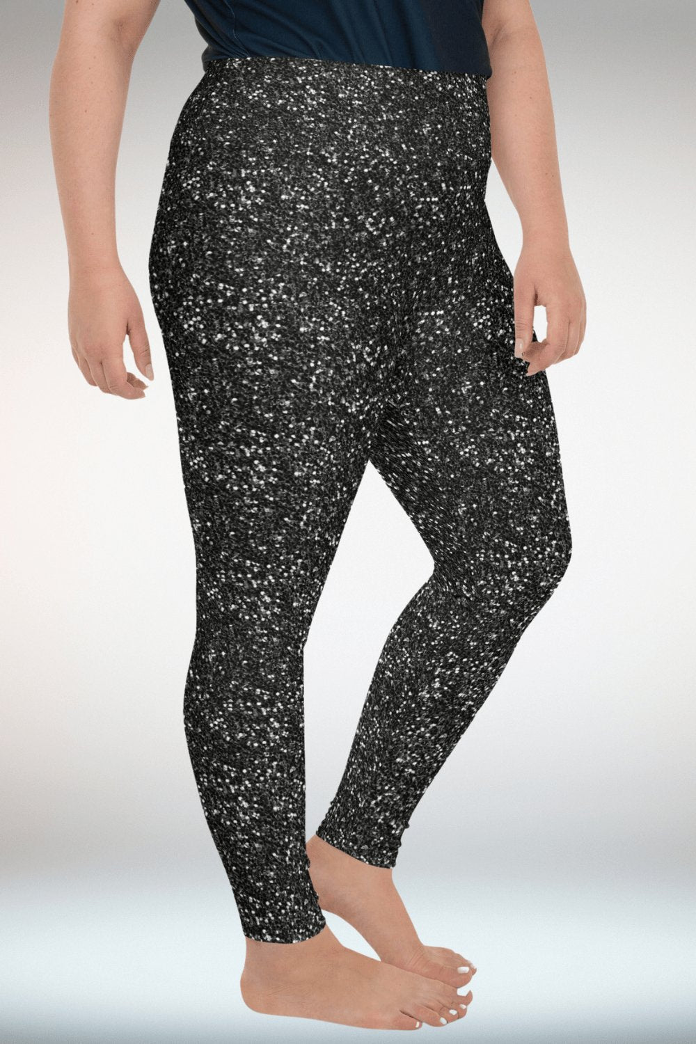 Black Glitter Print Plus Size Leggings - TGC Boutique