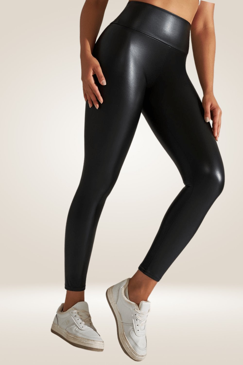 Black Faux Leather Plus Size Leggings With Pockets - TGC Boutique