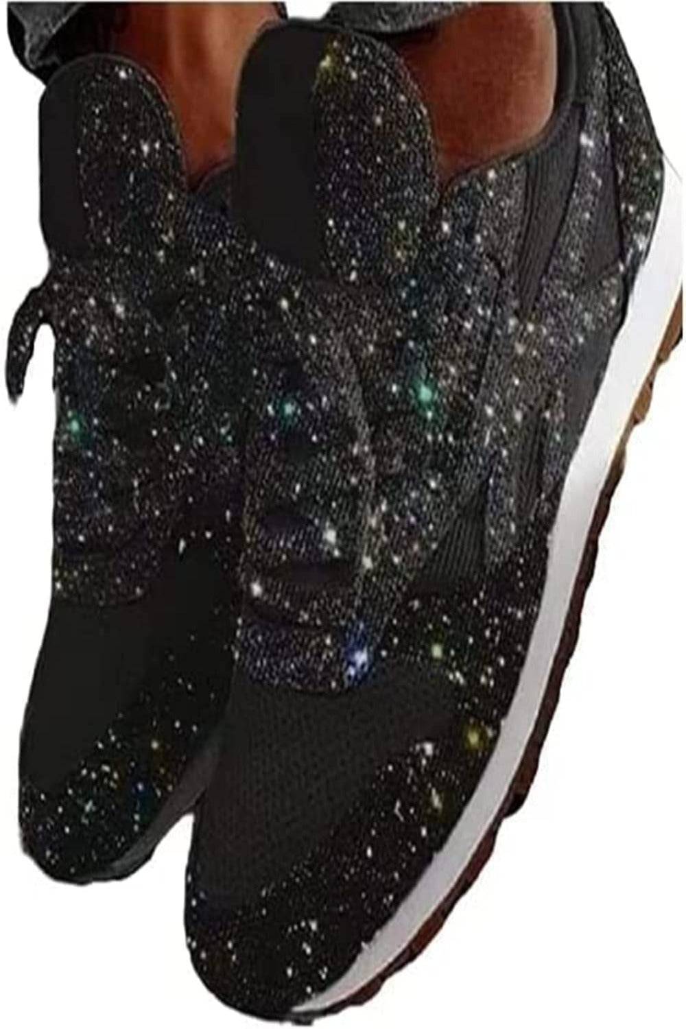 Black Lace Up Glitter Sneakers - TGC Boutique - Shoes