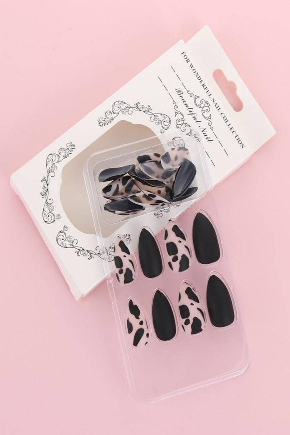 Black Leopard Stiletto Tip Press On Nails Kit - TGC Boutique - Press On Nails