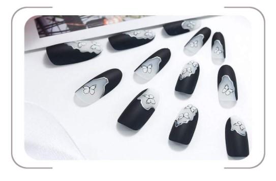 Black Press On Nails Matte Stiletto Butterfly Nail Kit - TGC Boutique - Press On Nails