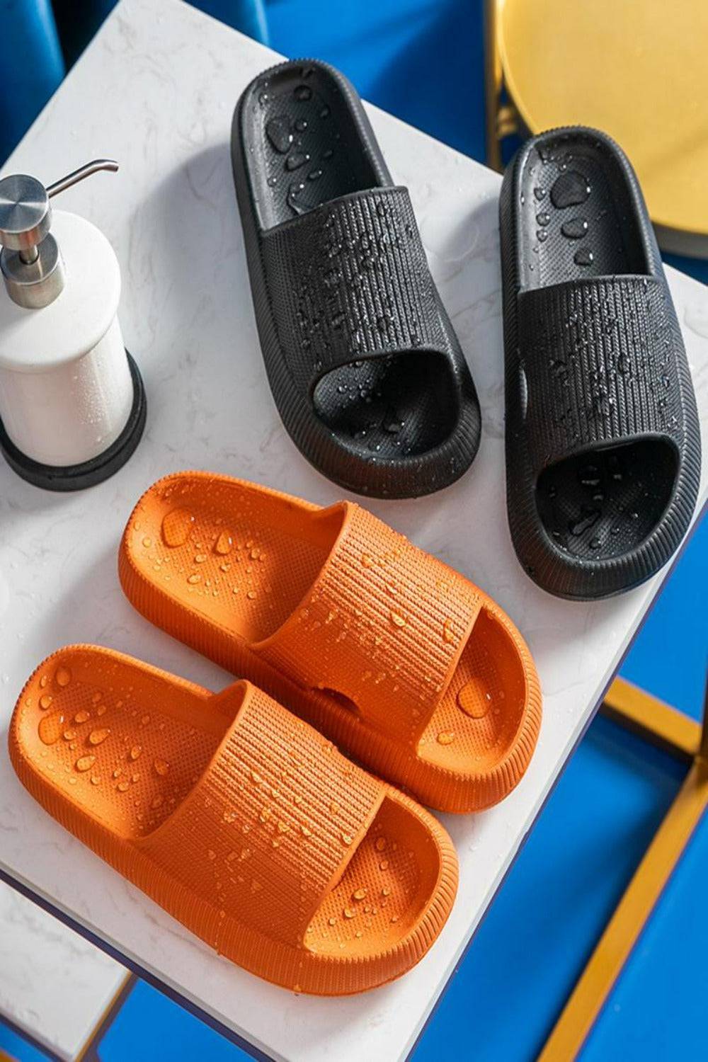 Black Slides Thick Platform Comfy Rubber Sandals - TGC Boutique - Black Slides