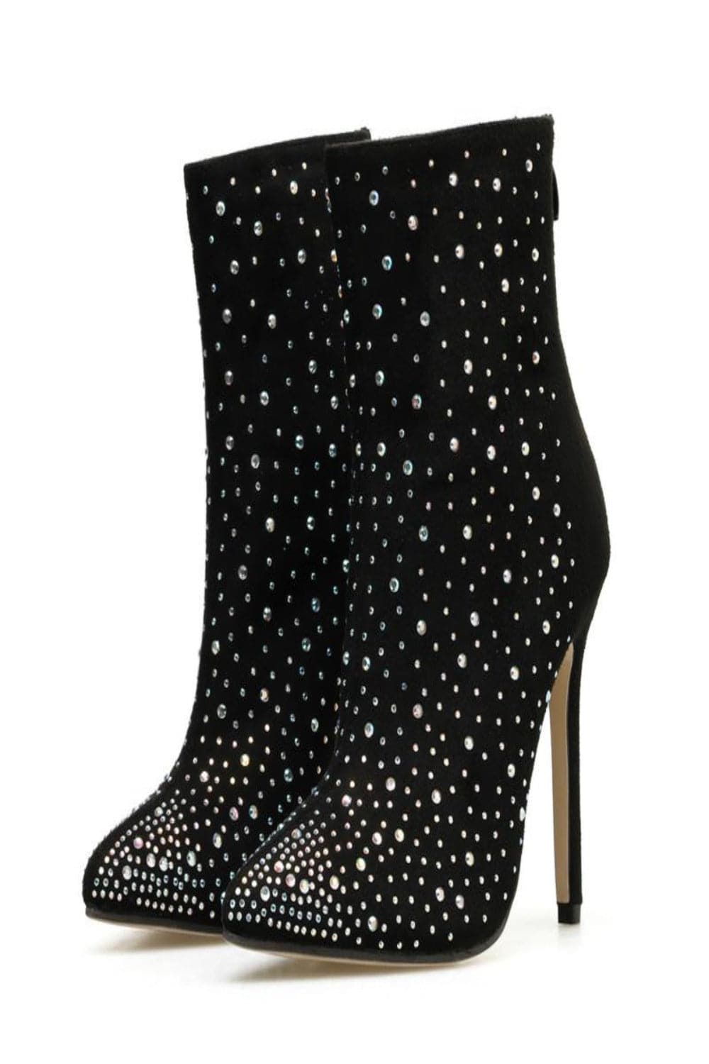 Black Stiletto Heel Pointed Toe Booties Rhinestone Ankle Boots - TGC Boutique - Ankle Booties