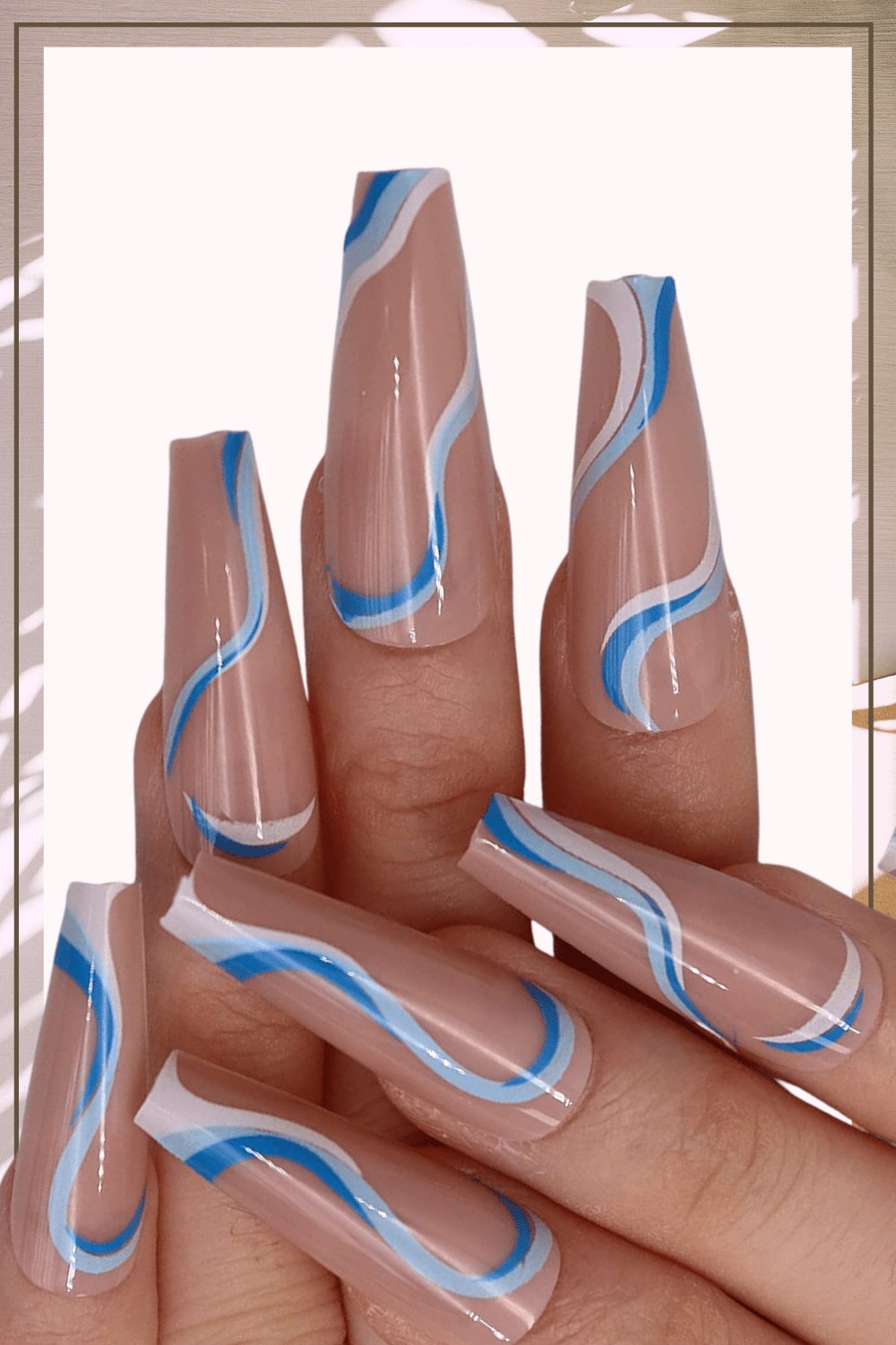 Blue And White Swirl Coffin Press On Nails Kit - TGC Boutique - Press On Nails