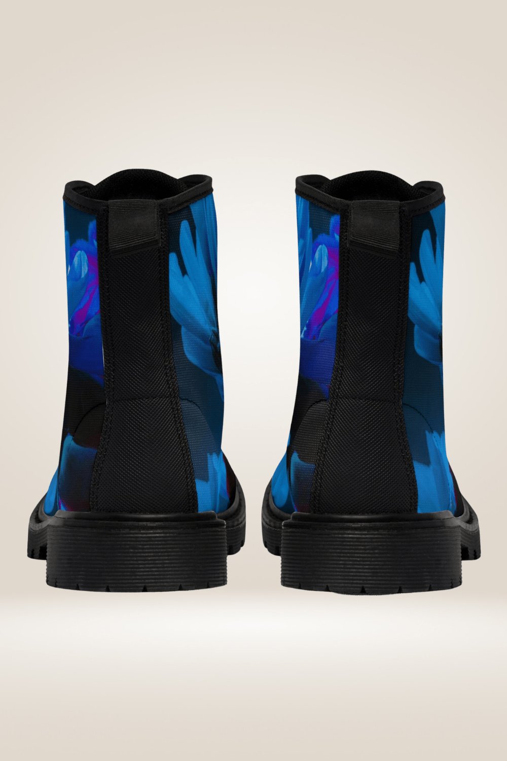 Blue Flower Print Combat Boots - Black Sole - TGC Boutique - Boots