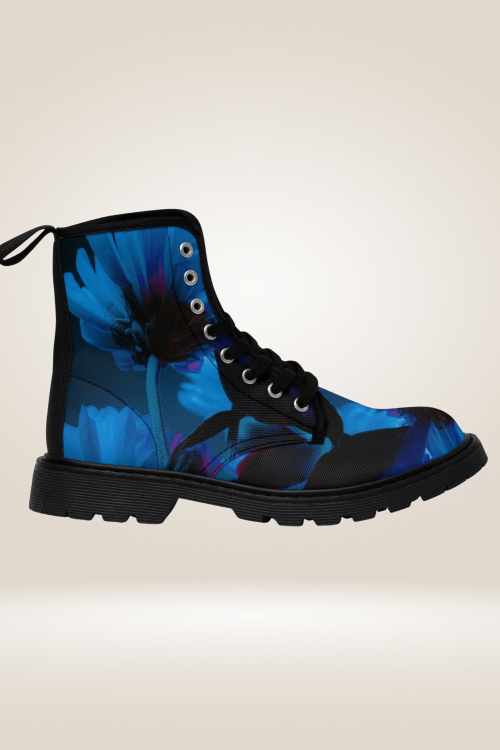 Blue Flower Print Combat Boots - Black Sole - TGC Boutique - Boots