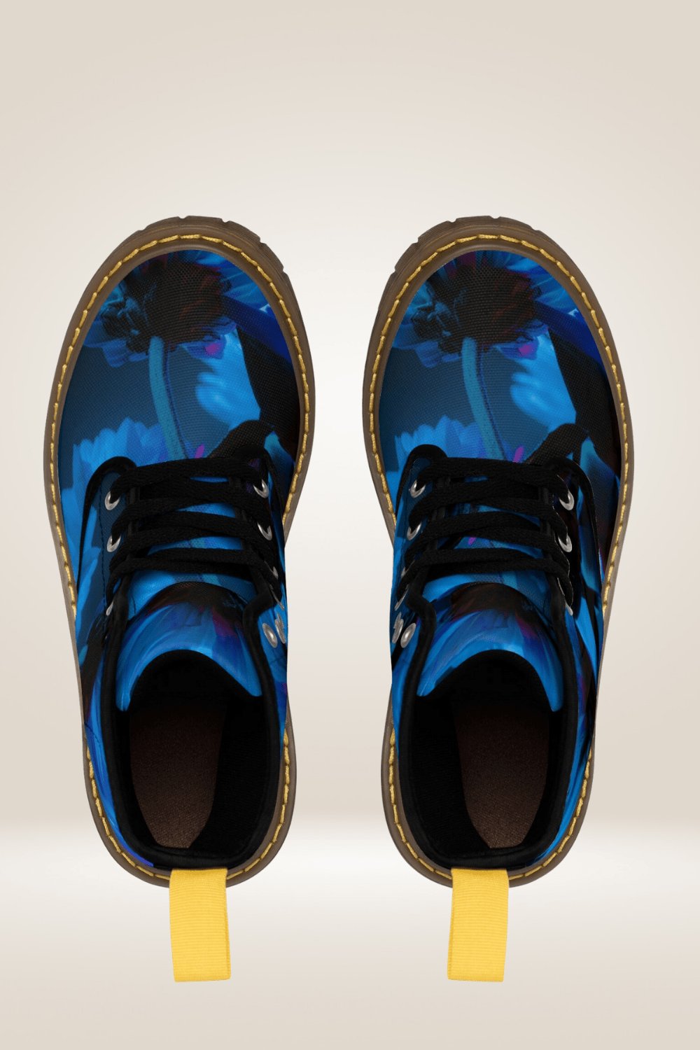 Blue Flower Print Combat Boots - Brown Sole - TGC Boutique - Boots