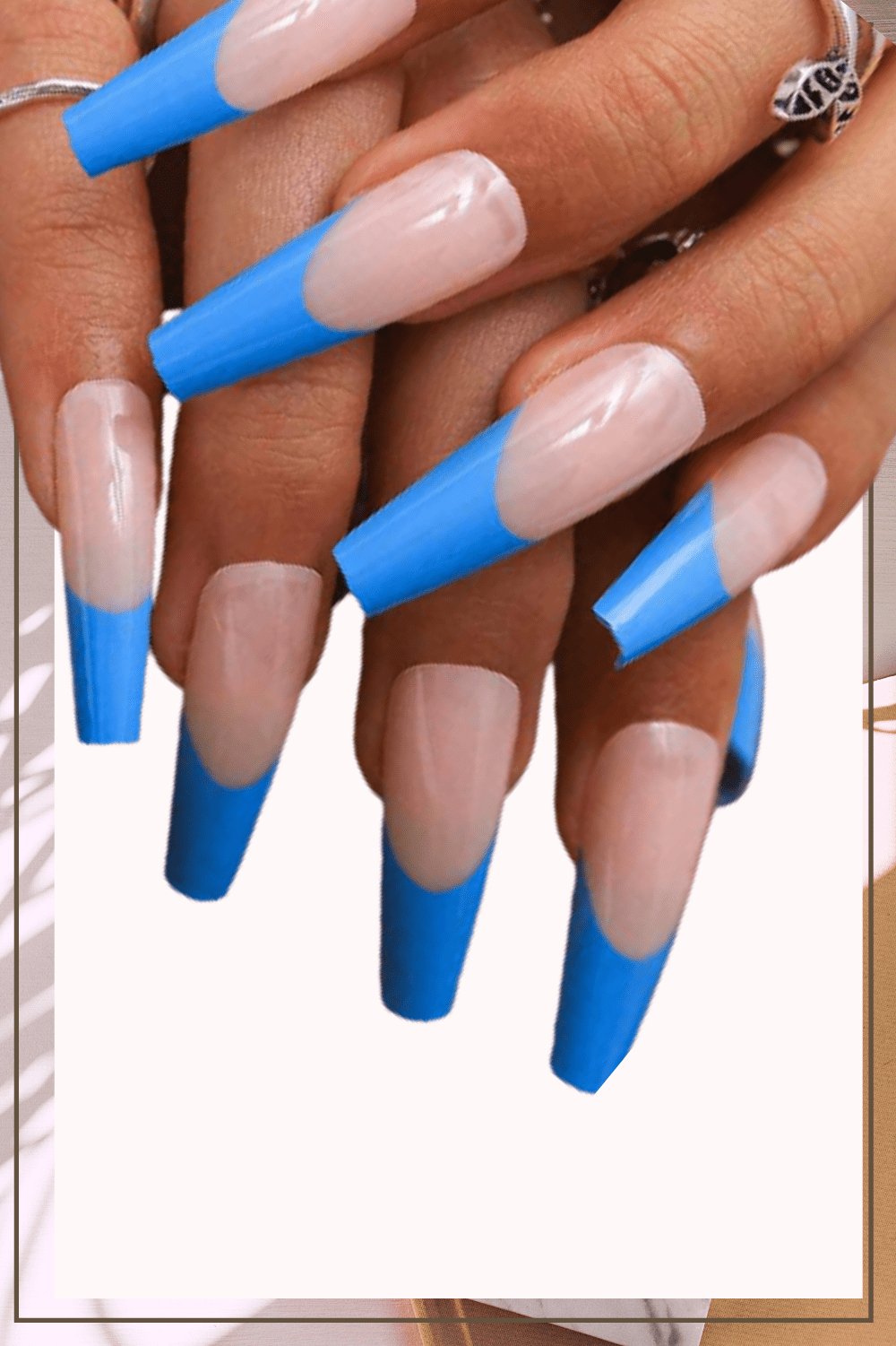 Blue French Tip Coffin Press On Nails Kit - TGC Boutique - Press On Nails