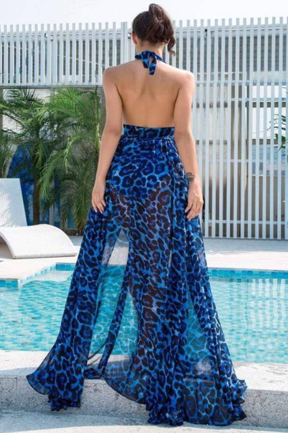 Blue Leopard Print Chiffon Maxi Dress - TGC Boutique - Maxi Dress