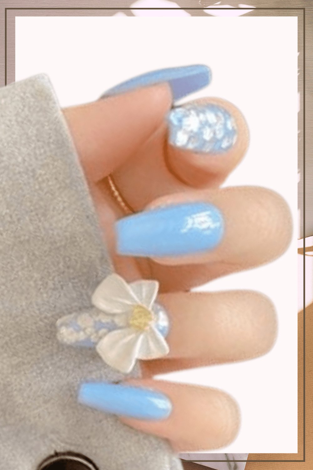 Blue Press On Nails Glitter Glossy Coffin 3D Nail Kit - TGC Boutique - Press On Nails