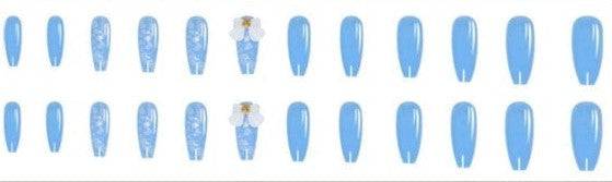 Blue Press On Nails Glitter Glossy Coffin 3D Nail Kit - TGC Boutique - Press On Nails