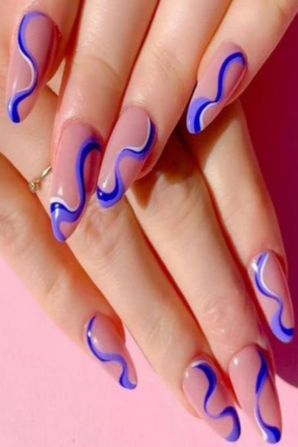 Blue Wave Swirl French Tip Almond Press On Nails Kit - TGC Boutique - Press On Nails