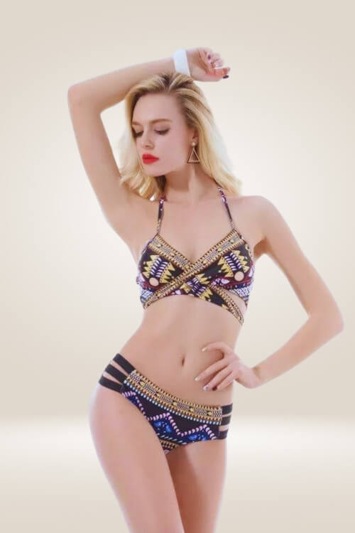 Bohemian Bandage Aztec Print Strappy Bikini Set - TGC Boutique - Bikini Set