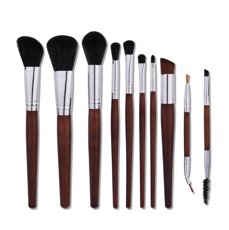 Brown Wood Makeup Brush Set - 10 Pcs - TGC Boutique - Makeup Brushes