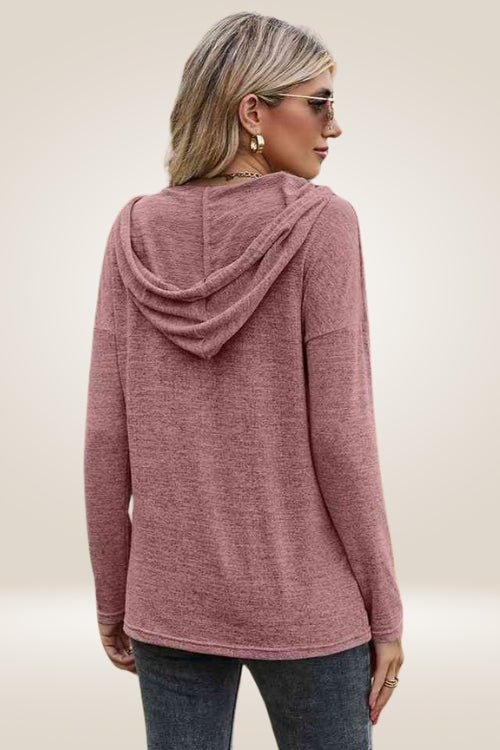Burnt Coral Long Sleeve Hooded Pullover Shirt - TGC Boutique - T Shirt