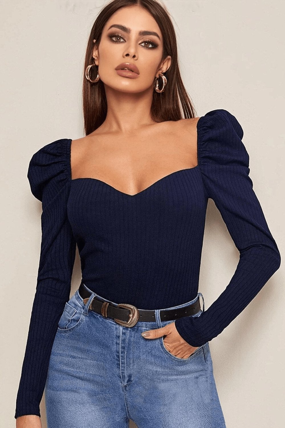 Bustier Fit Long Puff Sleeve Top - TGC Boutique - Top