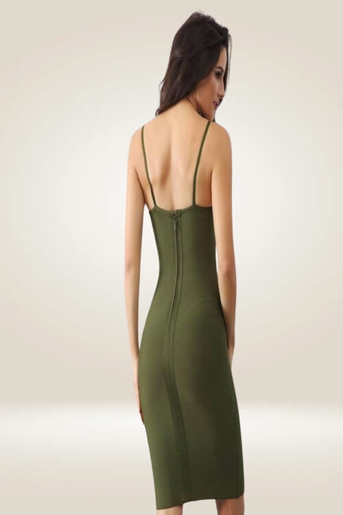 Button Studded Green Bodycon Mini Dress - TGC Boutique - Bodycon Dress
