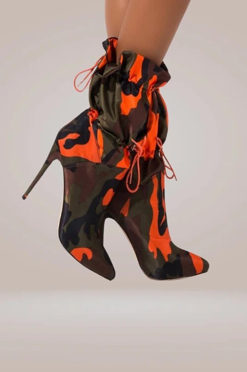 Camo Orange High Heel Ankle Boots - TGC Boutique - High Heel Boots