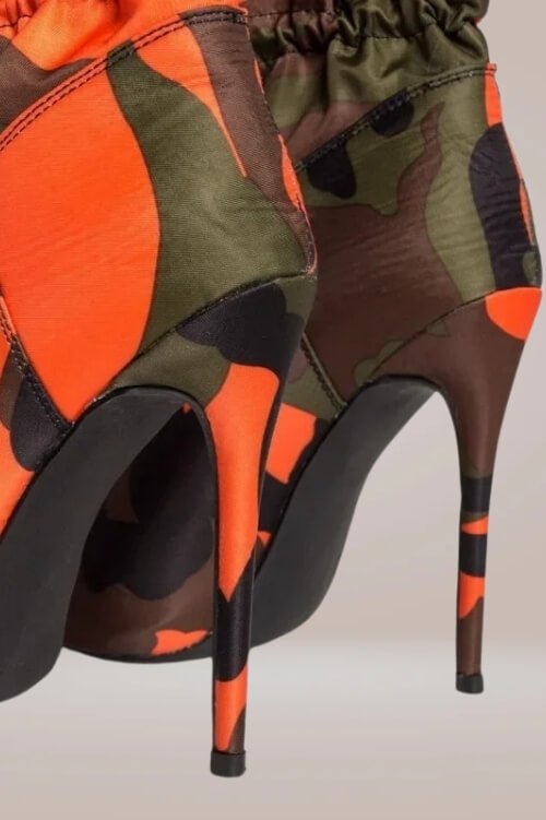 Camo Orange High Heel Ankle Boots - TGC Boutique - High Heel Boots