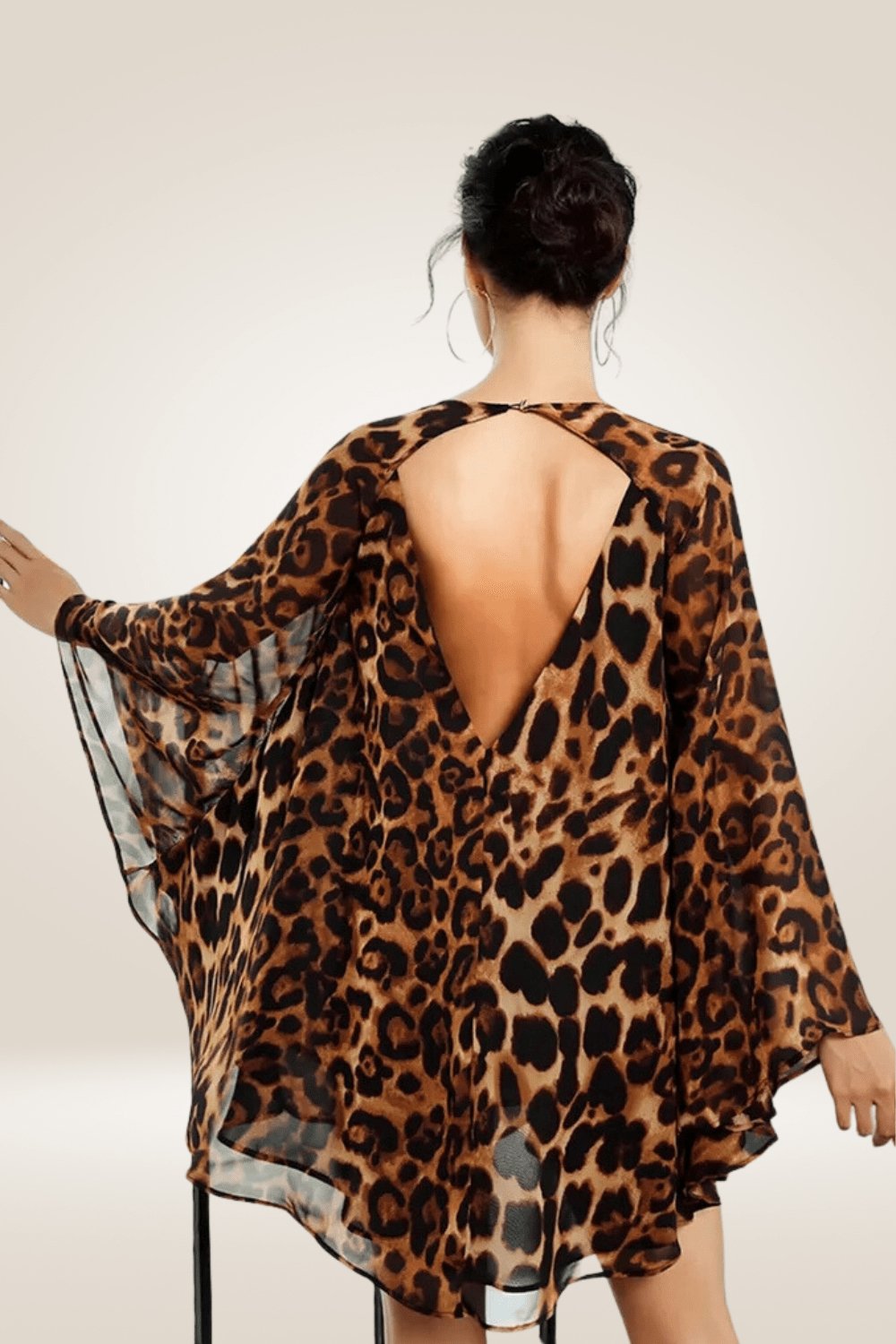 Cape Cloak Leopard Print Chiffon Jumpsuits Mini Dress - TGC Boutique - Mini Dress