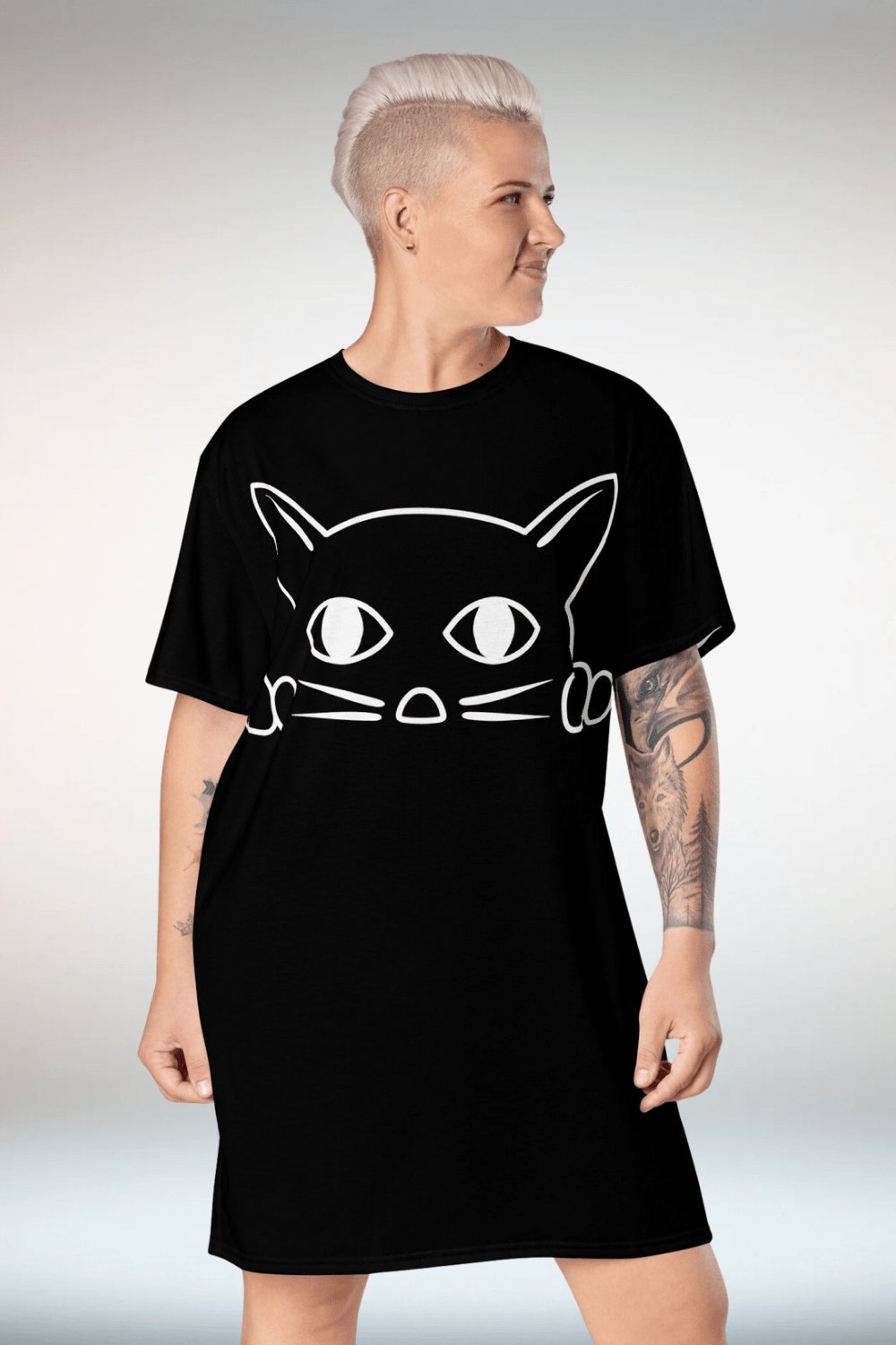 Cat Print Black T Shirt Dress - TGC Boutique - T Shirt Dress