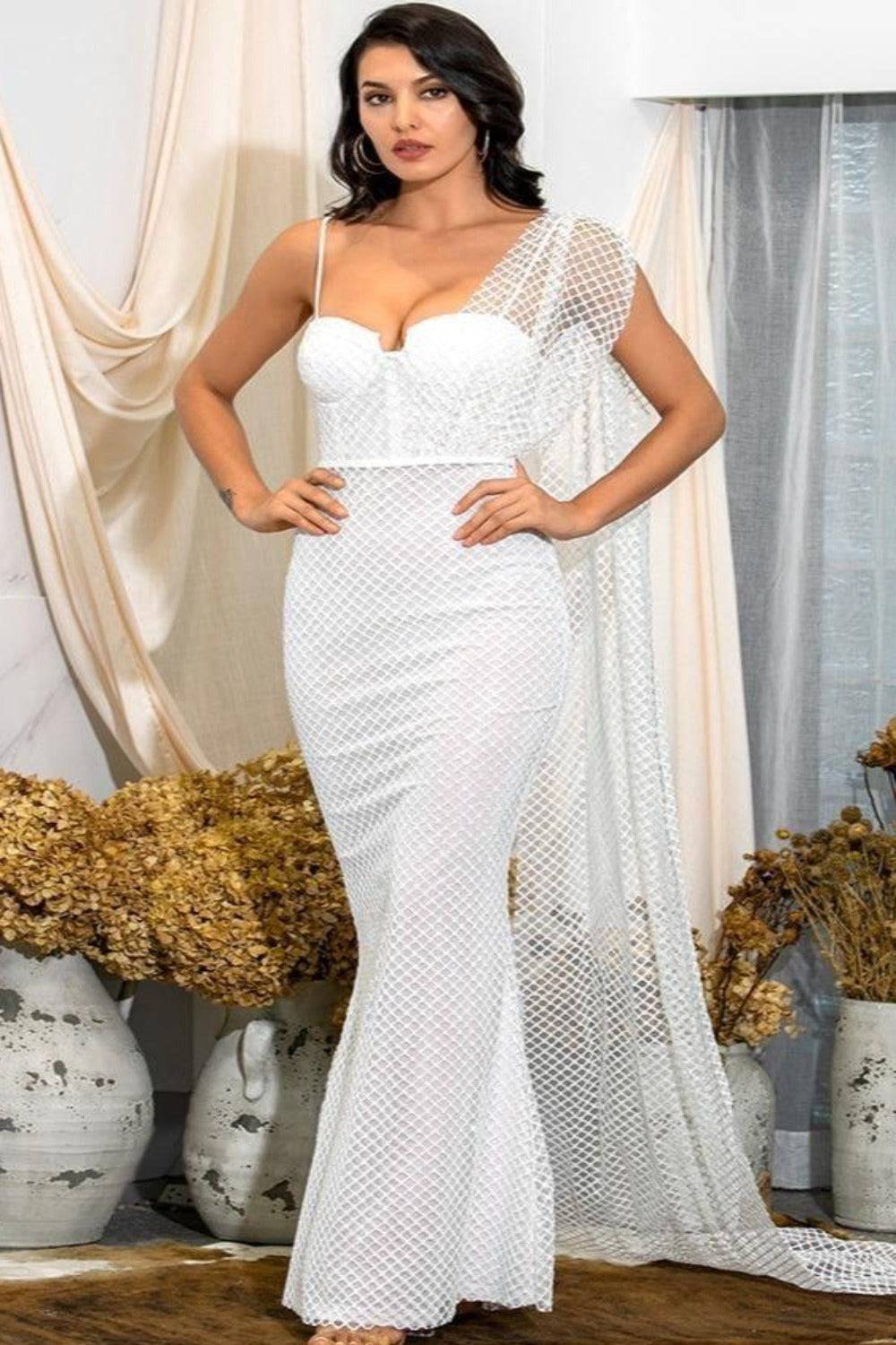 Charlotte White Bodycon Sparkly Wedding Dress - TGC Boutique - White Wedding Dress