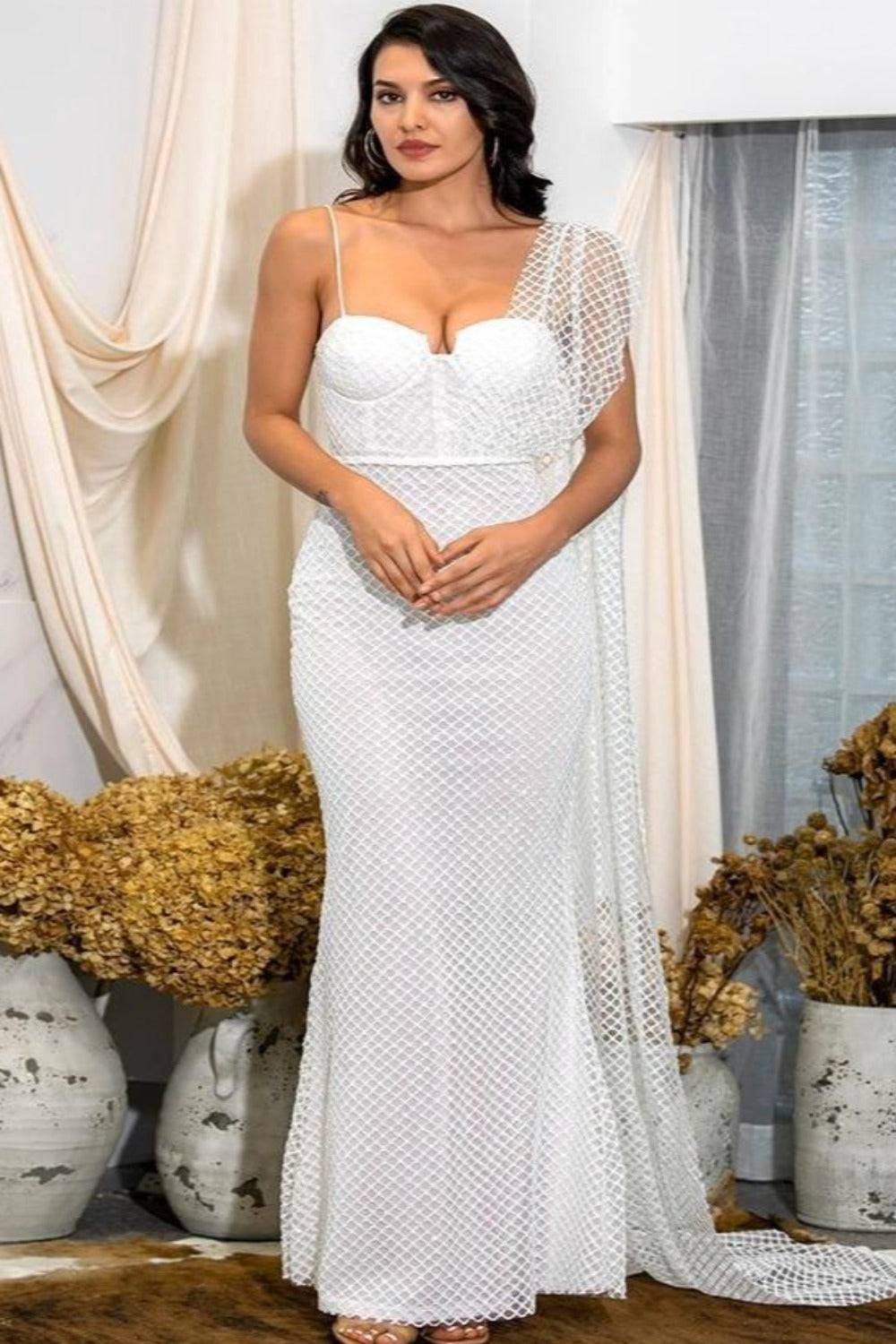 Charlotte White Bodycon Sparkly Wedding Dress - TGC Boutique - White Wedding Dress