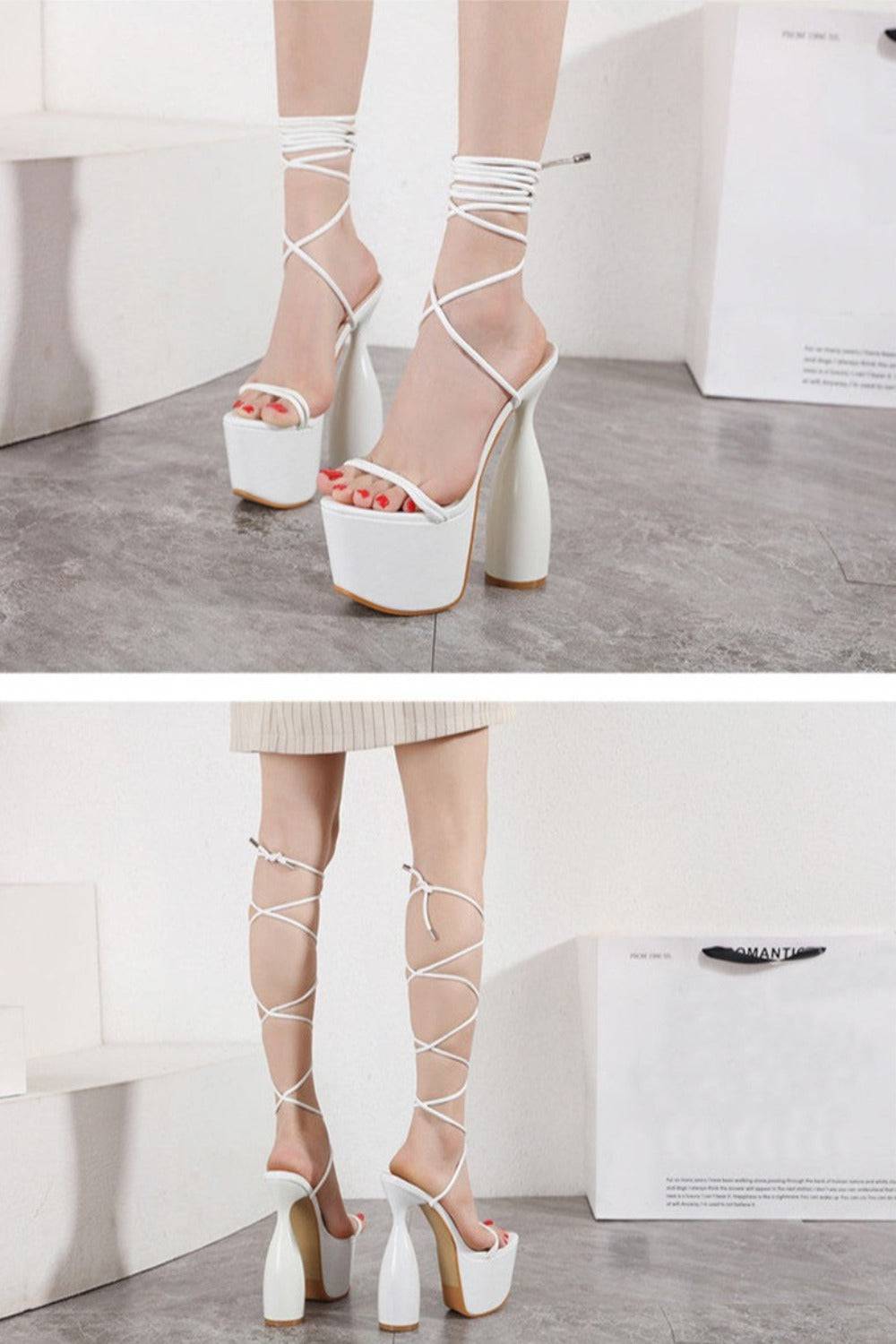 Chucky Platform High Heel Sandals In White - TGC Boutique - Shoes