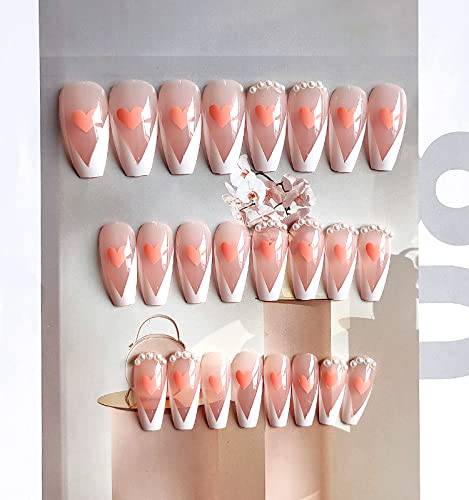 Clear Press On Nails White French Glossy Coffin Heart Nail Kit - TGC Boutique - Press On Nails