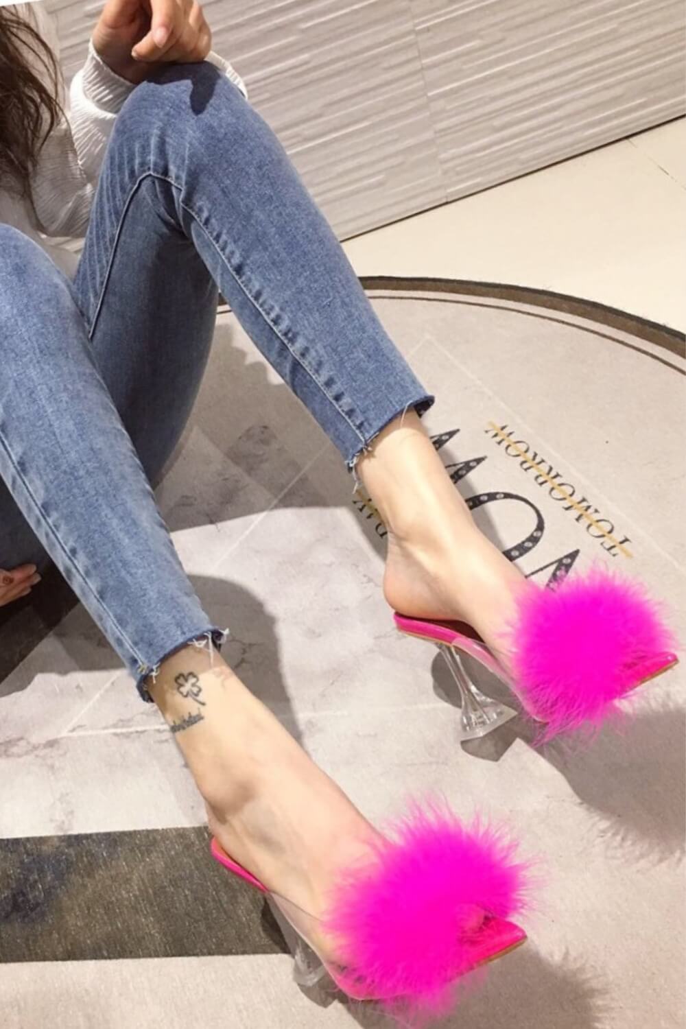Clear Stiletto High Heel Pink Fur Sandals - TGC Boutique - Pink Heels