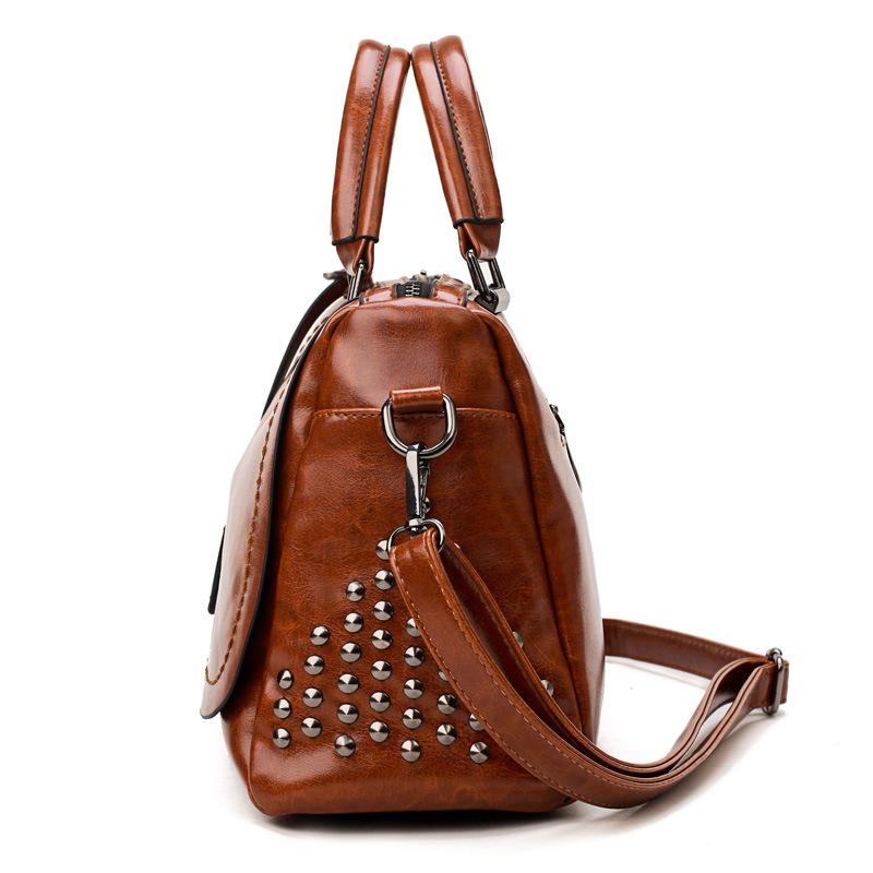 Cognac Chic Brown Vegan Leather Satchel with Studded Detail - TGC Boutique - Satchel Bag