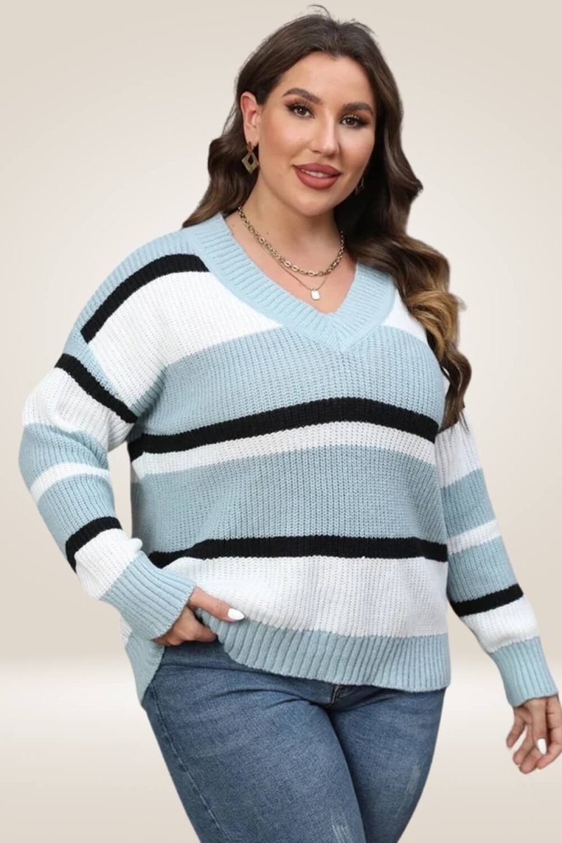 Color Block Striped Plus Size Sweater - TGC Boutique - Sweater