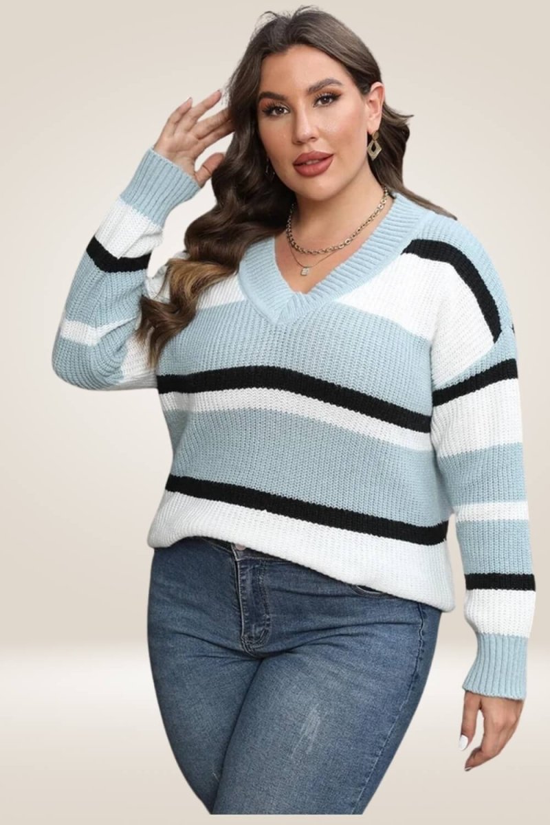 Color Block Striped Plus Size Sweater - TGC Boutique - Sweater