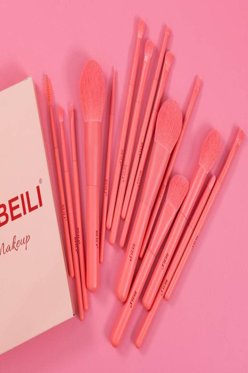 Coral Pink Vegan Nano Wool Fiber Makeup Brush Set - 15 Pcs - TGC Boutique - Makeup Brush Set