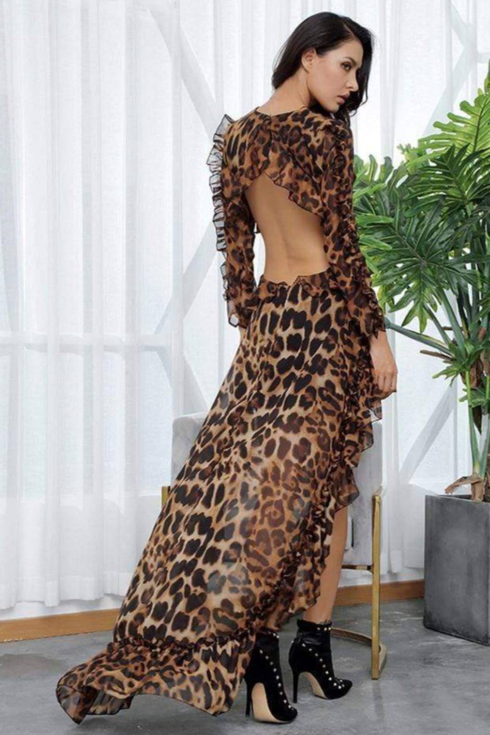 Cut Out Open Back Chiffon Leopard Print Dress - TGC Boutique - Dress