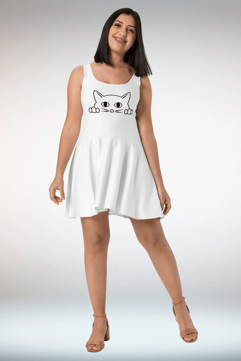 white christmas dresses Cute Cat White Skater Dress white christmas dresses Cute Cat White Skater Dress