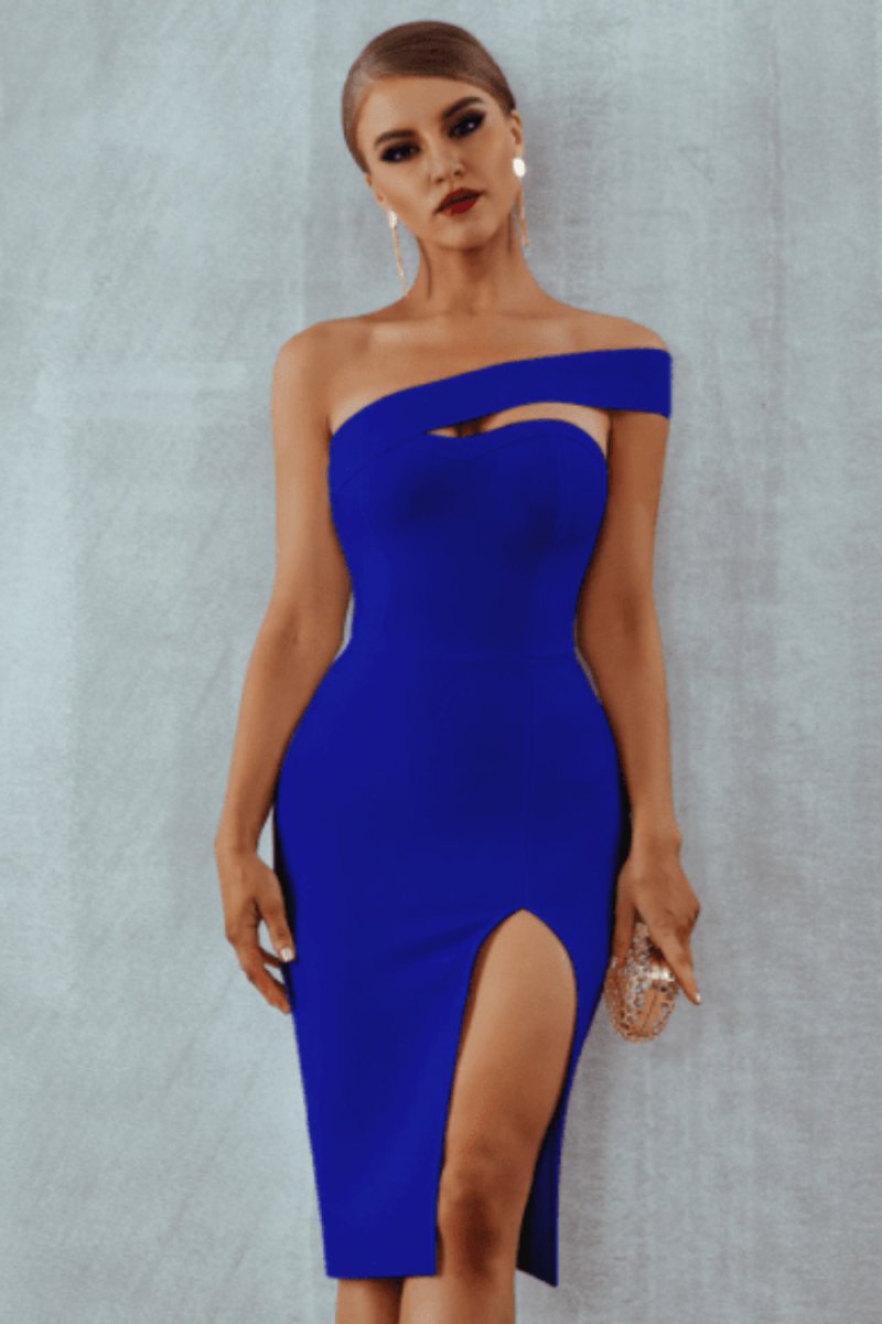 Delicate Diva High Slit Off The Shoulder Midi Bodycon Dress - TGC Boutique - Bodycon Dress