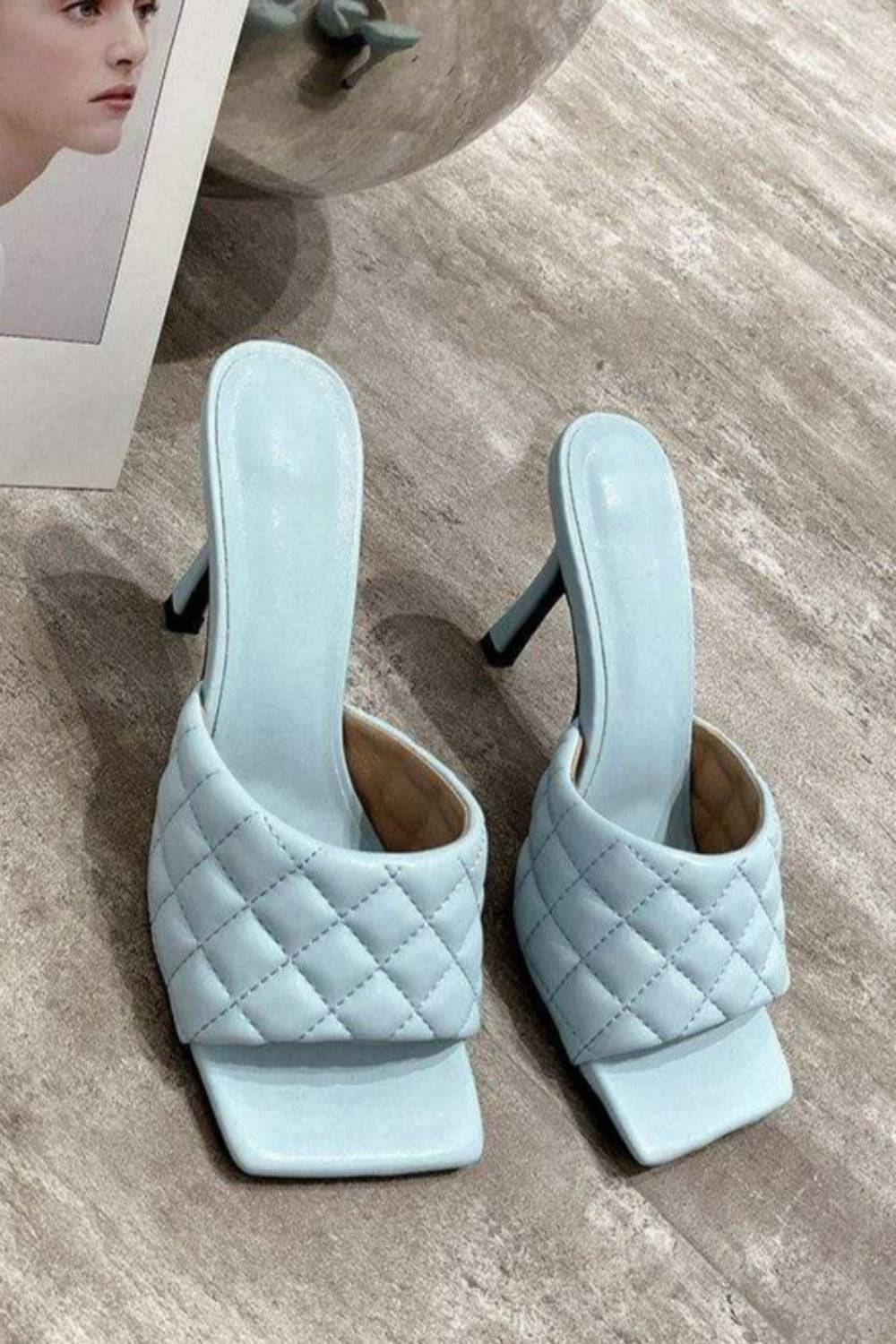 Diamond Peep Toe High Heel Braided Weave Slipper Sandals - Blue - TGC Boutique - shoes
